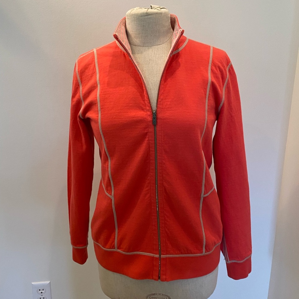 Tommy Bahama Reversible Coral / Pink Gray Mini Stripe Full Zip Sweatshirt / S
